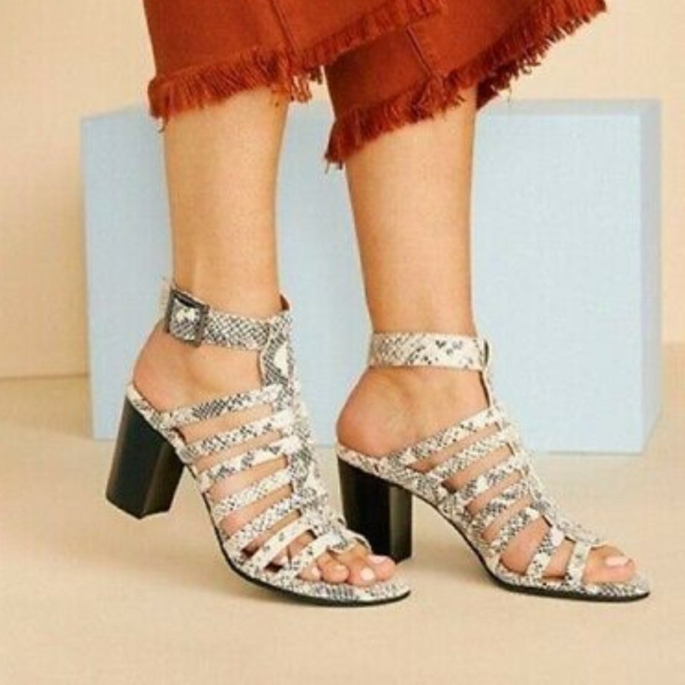 Vionic | Perk Sami Strappy Black White Snake Block Heel Sandals